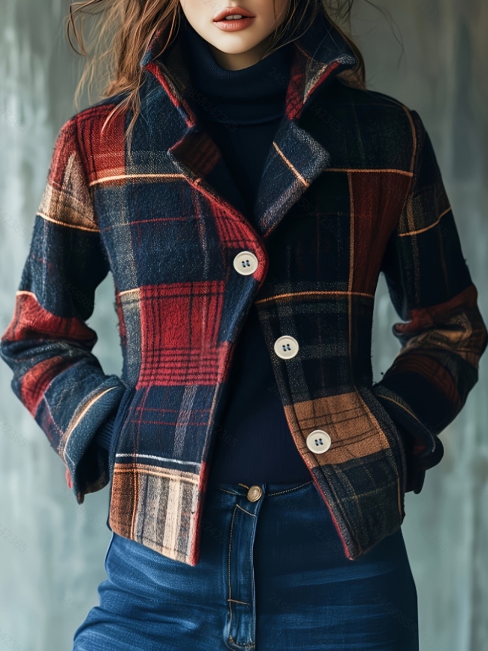 Full Size Vintage Plaid Button Up Outerwear Plus Size